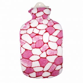 2,0 Liter Wärmflasche mit Plüschbezug, Mosaik weiß/pink